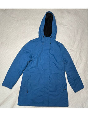 L.L. Bean Winter Warmer Coat Parka Blue Fleece Lined Hooded 271140 Small EUC